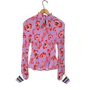 Belle Vere | Purple and Orange Floral Pleated Blouse Size XS